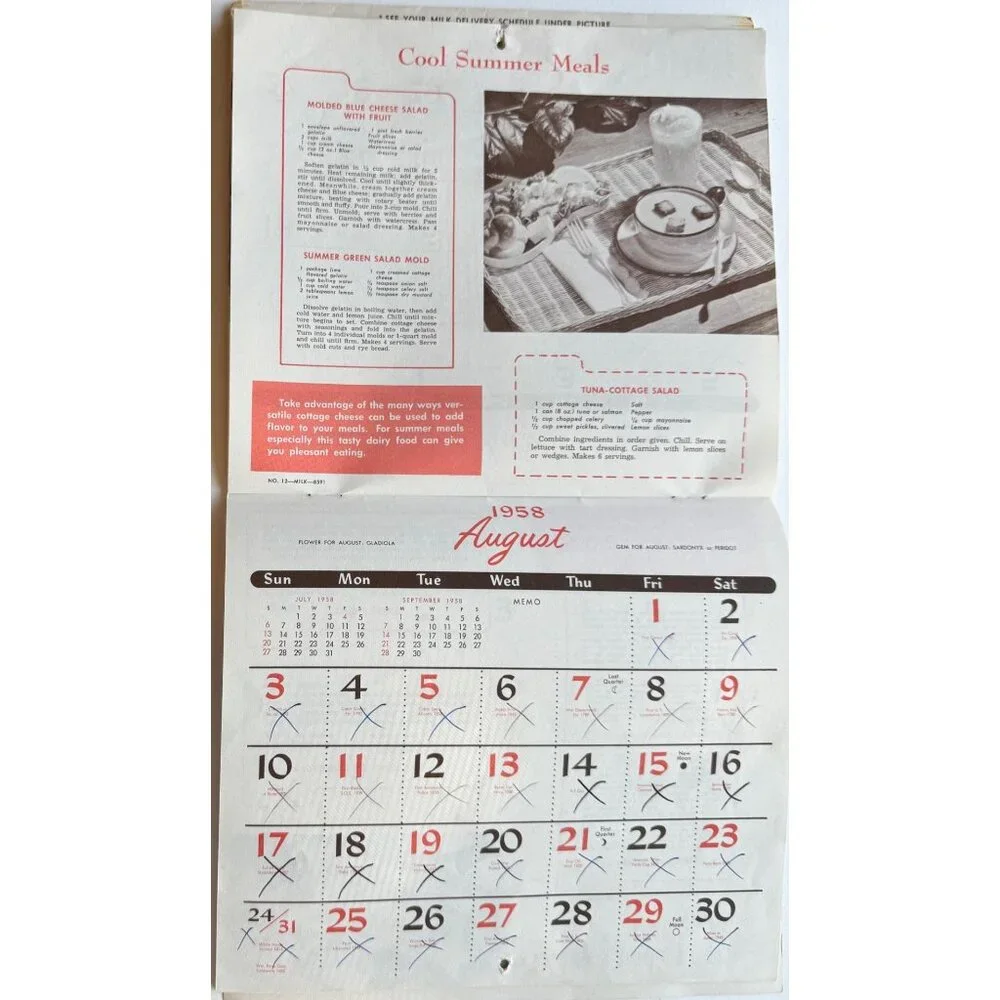 1958 Barton Christmas Holiday Dairy  Wall Calendar Coshocton Ohio Vintage 1950s - Picture 12 of 16